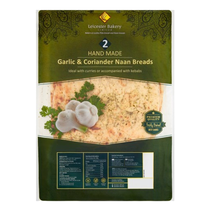 Leicester Bakery Limited 2 Hand Made Garlic & Coriander Naan Breads