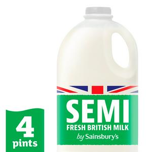 Sainsbury's British Semi Skimmed Milk 2.27L (4 pint)