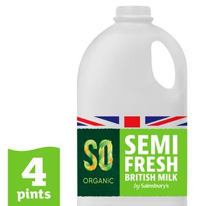 Sainsbury's British Semi Skimmed Milk, SO Organic 2.27L (4 pint)