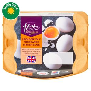 Sainsbury's Golden Yolk Free Range British Eggs, Taste the Difference x6 328g